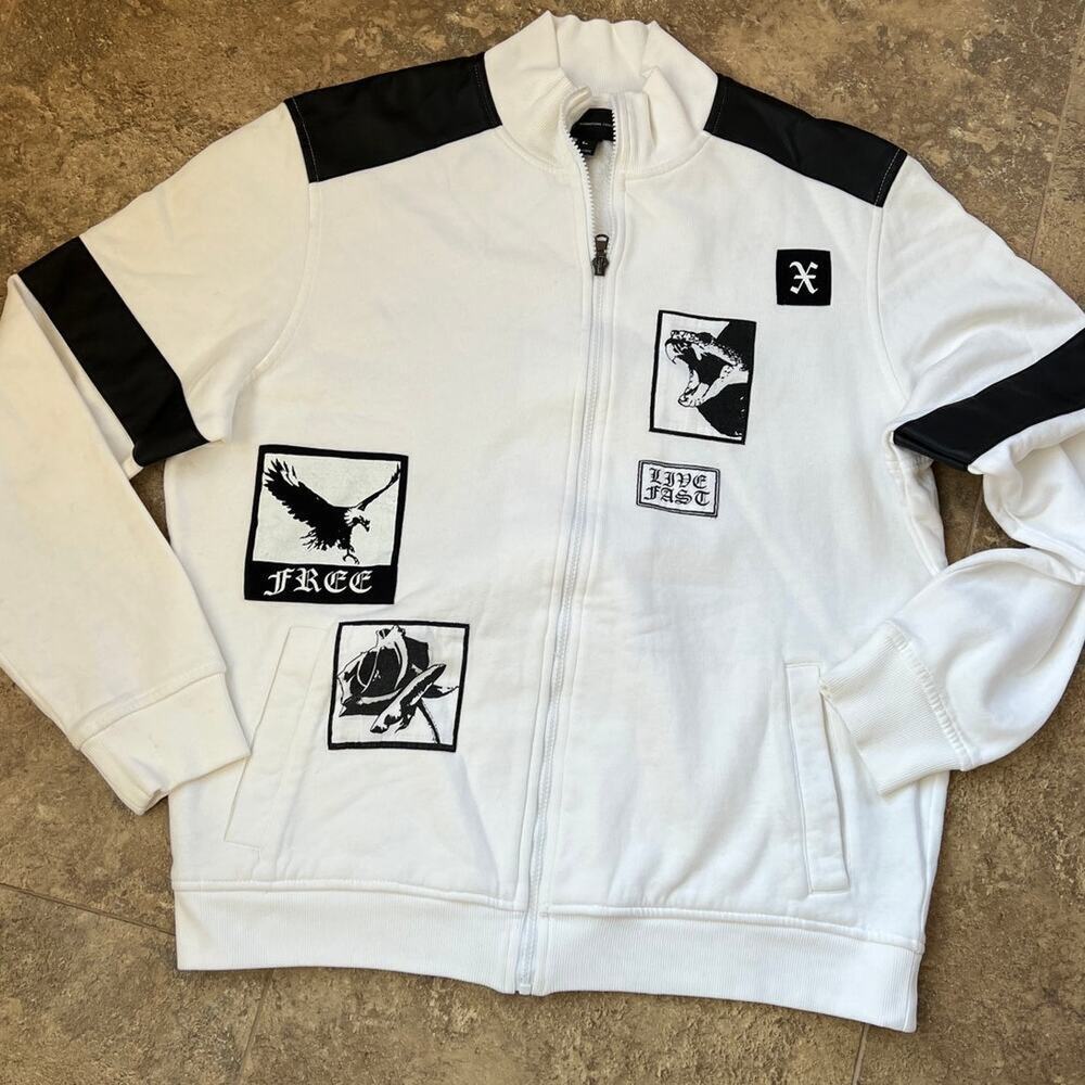 International Concepts Full Zip sweatshirt Jacket White Black accent Men's L